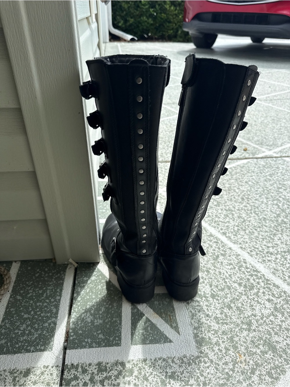 Harley Davidson Black Women's Knee-High Studded Buckle Boots
